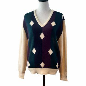 Pringle For Lane Crawford Mens Vtg 40 (M) Lambswool Colorblock Diamond Sweater